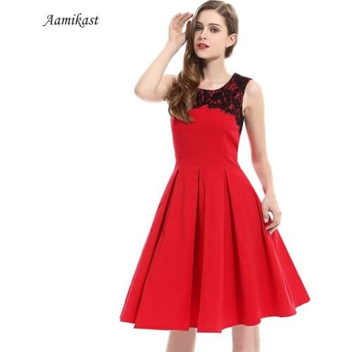Women Dresses 50S O-neck Sleeveless Lace Dress Summer Style Party Evening New Arrival Elegant Work Businesss Dresses for Ladies