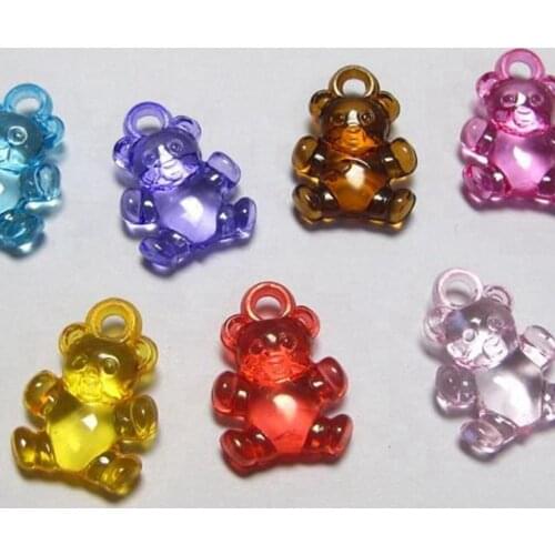 100 Mixed Colour Transparent Acrylic Bear Charm Pendants 20X15mm Double side