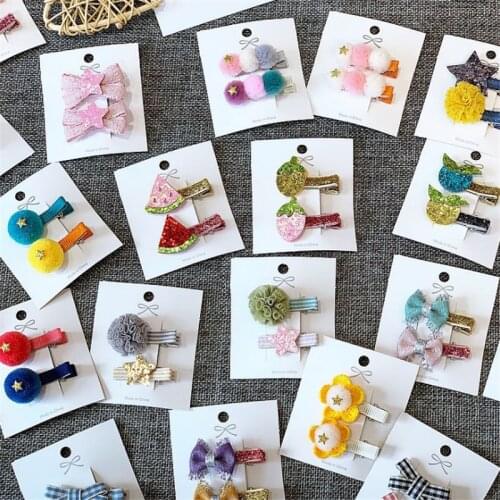 15set/lot Fashion Hot Sale Children Handmade Hair Accessorires Sunflower Fruit Hair Bows Stars Hair Clips For Girls Headdress