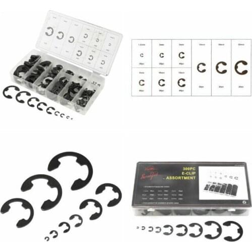 300pcs/box Black E Type Clip Circlip Retaining Ring Split Washer Snap Collar for Shaft Fastener 1.5mm-22mm