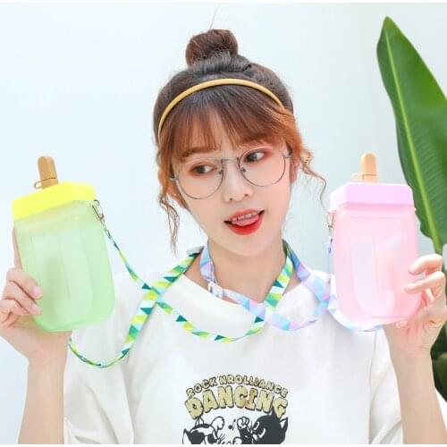 3D Stereo Straw Cup Popsicle Water Bottle Juice Drinking Water Bottle Adult Children Outdoor Handy Cup With Strap