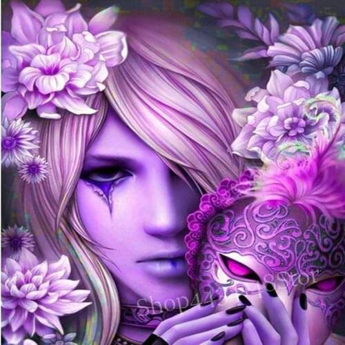 MHD 5d diy diamond painting purple flowers woman portrait full square 3D diamond embroidery rhinestone mosaic