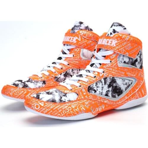 Hot Sale Men Women Boxing Shoes Hook & Loop Big Boy Wrestling Shoes Brand Designer Man Boxing Boot High Top Boxing Shoe Mens