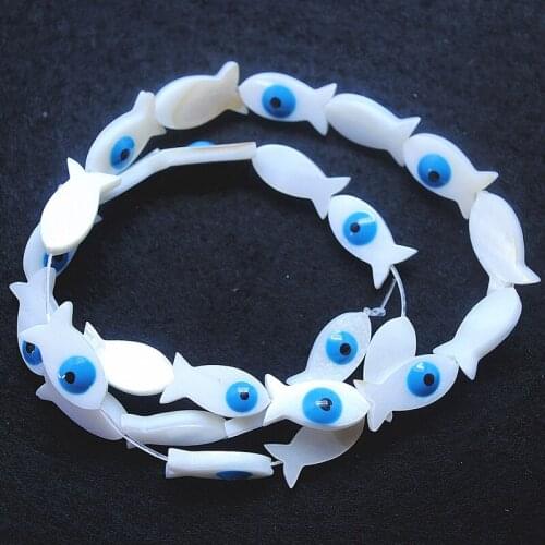 26pcs white shell beads draw on fish shape with eye size 8x16mm for women bracelets making accessories top selling items