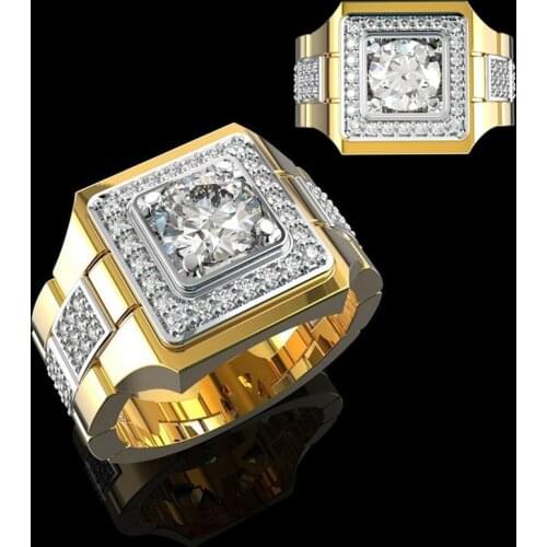 I & FDLK Luxury Mens Fashion Gold Color Ring Natural Crystal Wedding Band Engagement Rings Birthday Festival Party Gifts