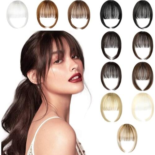 XBwig False Bangs Synthetic Fake Fringe Hair Extension hair Bangs Natural hair clip on bangs Light Brown High Temperature wig
