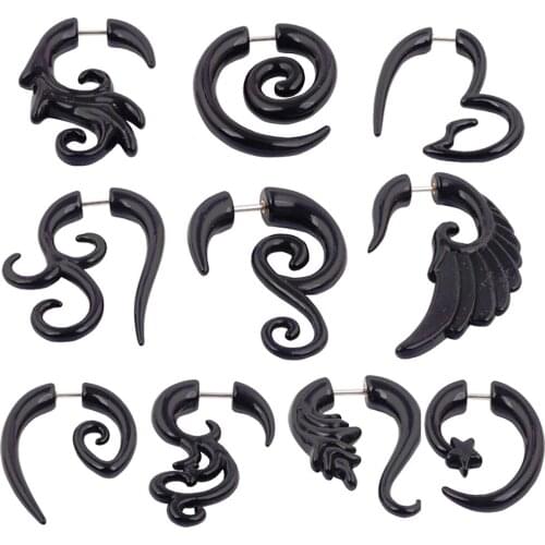 JUNLOWPY Fake Gauges Acrylic Ear Tapers Fake Plugs Stretcher Body Piercing Jewelry Tragus Cartilage Earring Mix 10 Styles 100pcs