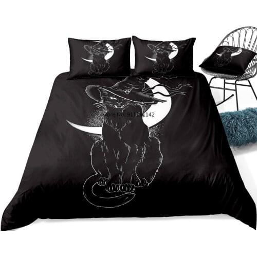 Black Cat Duvet Cover Set Moon Black Background Bedding Set Cool Cat Beds Set Animals Bedspread Home Textiles For Kids