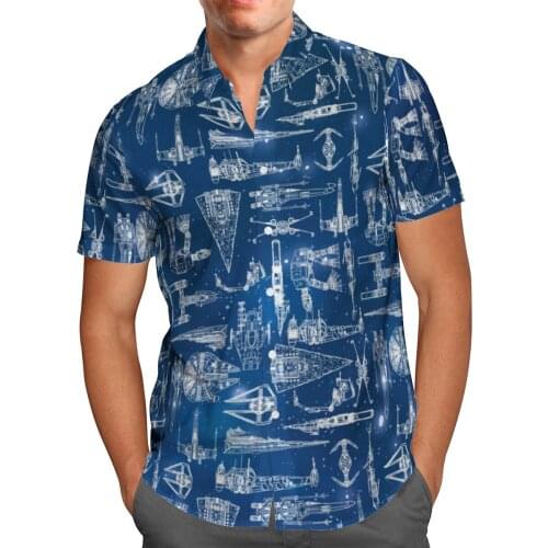 Cool Spaceship 3D Beach Hawaiian 2021 Summer Blue Shirt Short Sleeve Shirt Streetwear Oversized 5XL Camisa Social Chemise Homme