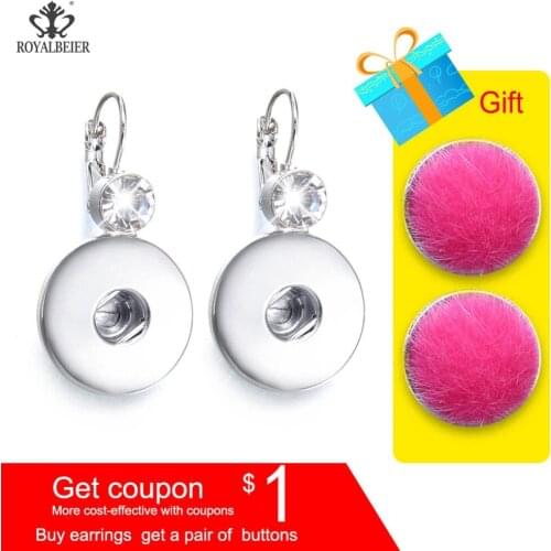 ROYALBEIER Hot Sale Female Party Earrings Jewelry 18mm Charm Snap Buttons Big Earrings for Women for Make Snap Jewelry Wholesale