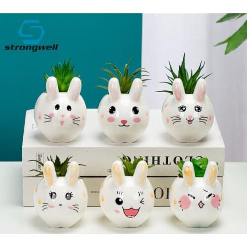 Lovely Rabbit Flower Pot Miniature Model Cute Garden Decoration Animal Mini Planter Succulent Flowerpots Home Fairy
