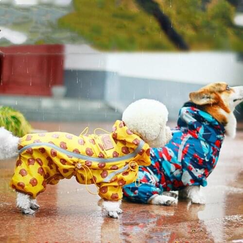 Cute Welsh Corgi Dog Raincoat Jumpsuit Pet Clothing Waterproof Dog Clothes Golden Retriever Rain Jacket Large Dogs Costume