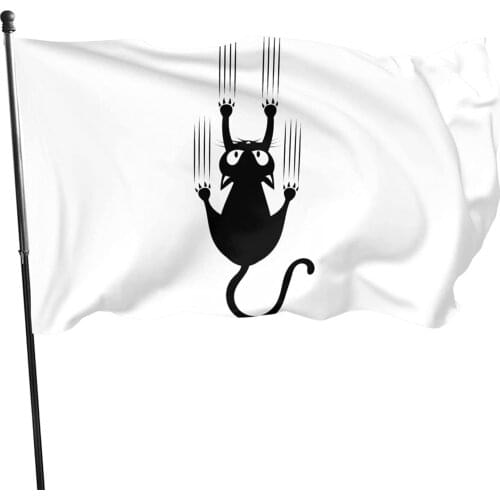 Cartoon Black Cat Scratching Wall Flags 3x5 Ft For Room Guys Teen College Dorm Flag Indoor And Outdoor