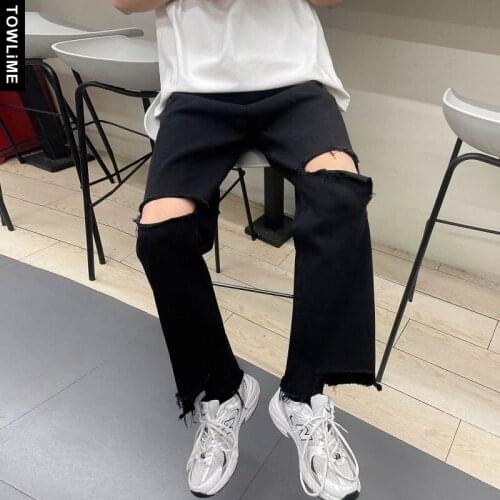 Men Ripped Hole Jeans Harajuku Retro Casual Irregular Mens Denim Jean Pants Hip Hop Women High Waist Wide Leg Loose Trousers