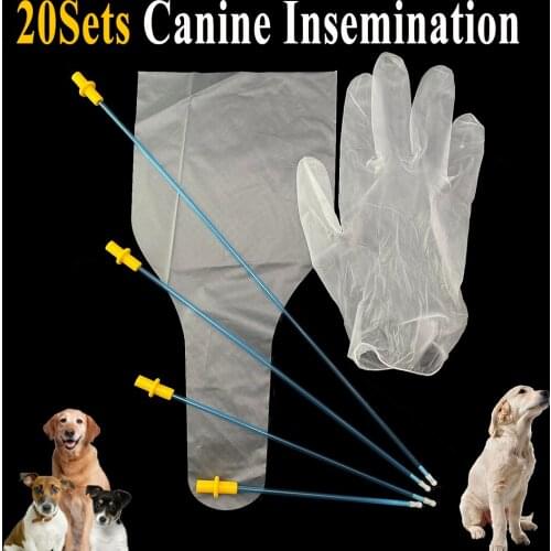 20SET Disposable Canine Artificial Insemination Kit Pet Dog Sperm Collect Bags Semen Injection Deposition Tube Gloves Catheter