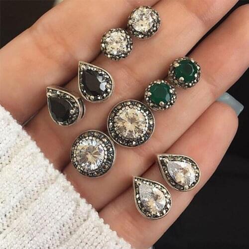 5/6/9 pairs/set Crystal Fashion Earrings Set Women Jewelry Accessories Piercing Ball Stud Earring kit Bijouteria brincos New