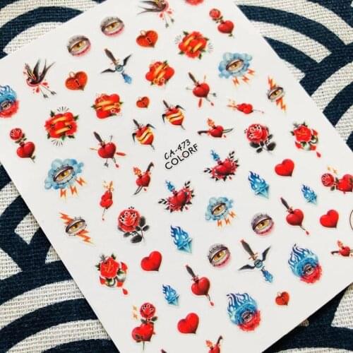 CA SERIES punk heart blue fire CA-473 3d nail art stickers decal template diy nail tool decorations