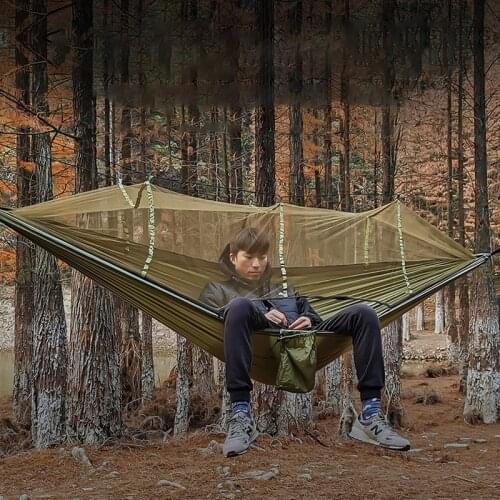 Outdoor Anti-mosquito Nylon Hammock Double Person Rain Fly Tree Straps For Hiking Travel Mosquito Net Camping Outdoor Supplies