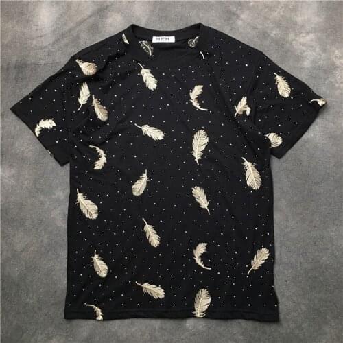 High parkour New 2020 Fashion T Shirts Beaded embroidery feather T-Shirt Hip Hop Skateboard Street Cotton T-Shirts Tee Top #G56