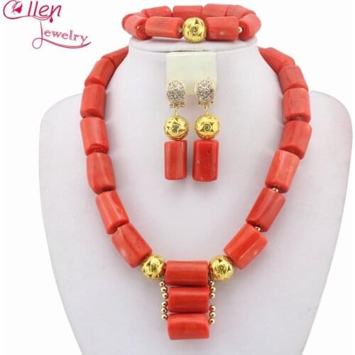 New African Beads Jewelry Set Nigerian wedding beads Party African beaded Jewelry Sets coral Beads Jewelry Sets W9894
