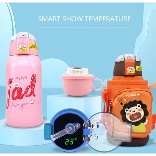 New Children Smart Thermos Bottle Temperature Display Stainless Steel Water Thermal Cup With Straw LCD Touch Screen Waterproof