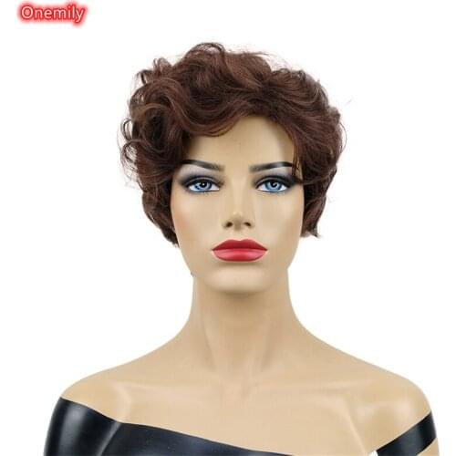Onemily Short Wavy Curly Synthetic Natural Looking Women Girls Fashion Daily Wigs with Bangs