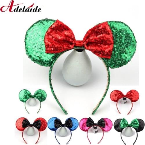 Girls Headband Sequin Bow Headwear Hairband for Girls Minnie Glitter Ears Hairbands Birthday Party Kids Fashion Hair Accessories