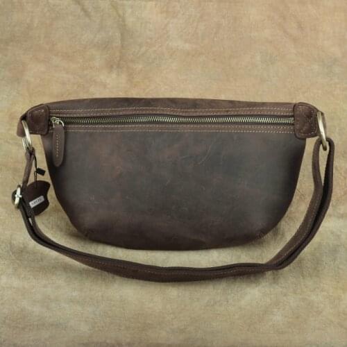 Unisex Crazy Horse Leather Waist Bag Men Leather Chest Bags Vintage Fanny Packs Women Genuine Leather Messenger Shoulder bag