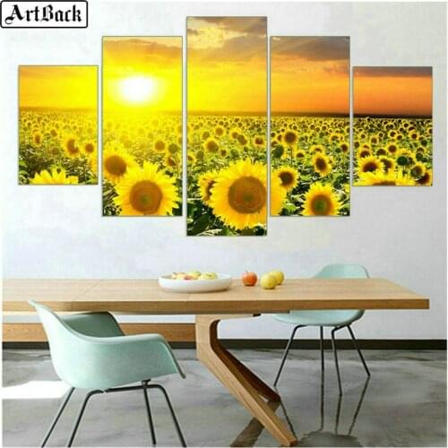 Five fight sunflower 5d diy diamond painting cross stitch full square 3d resin rhinestone diamond mosaic sewing art 5pcs
