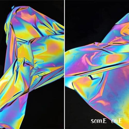 Rainbow Gradient Reflective Fabric DIY Background Decor Patches Cosplay Jacket Hats Coat Clothes Designer Fabric
