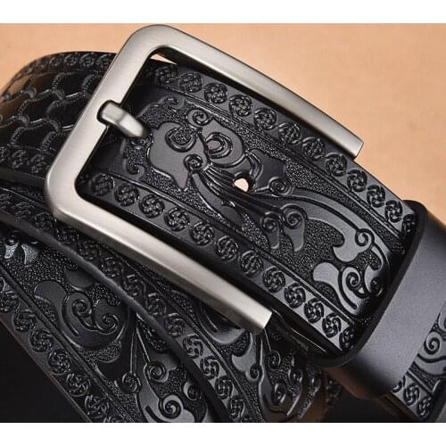 High Quality Embossed Mens Belt Jeans Luxury Genuine Leather Belt Men Waist Trouser Belts Male Luxury Designer Pin Buckle Retro