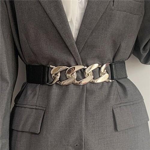 High Quality Gold Chain Belt Elastic Silver Metal Waist Belts For Women Stretch Cummerbunds Ladies Coat Chain Belt Waistband
