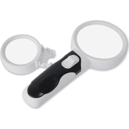 AOMEKIE Interchangeable 2 Main Lens 5X/10X Handheld Magnifier 2 LED Magnifying Glass Map Book Reading Magnifier Jewelers Loupe