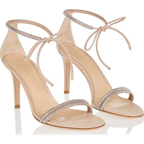 Lace Up Sandals Women High Heels Summer Shoes Woman Crystal Sandals For Women Sandalias Mujer Verano Nude Sandale Femme Tacones