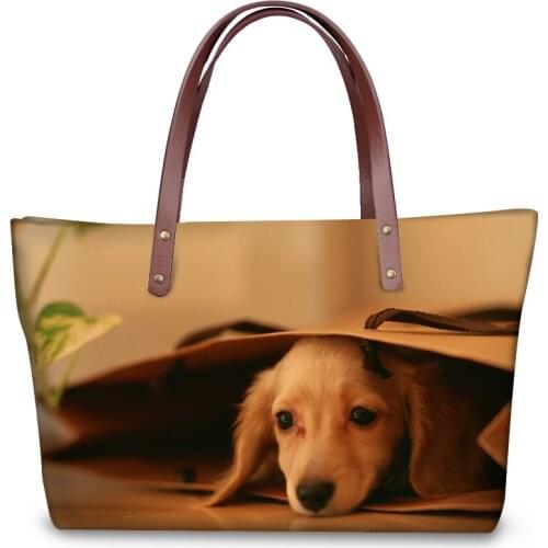 Funny 3D Dachshund Dog Pattern Tote Bag for Women Luxury Brand Ladies Top-handle Bags Travel Large Shoulder Handbag