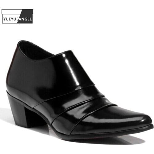High Heel Shoes Men Genuine Leather Breathable Pointed Toe Formal Shoes England Style High Quality Black Office Dress Shoes Men