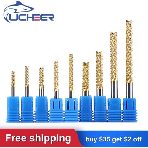 UCHEER 1pcs Corn milling Cutter TiN coating CNC Carbide Tungsten router bits cutting PCB end mill Engraving machine