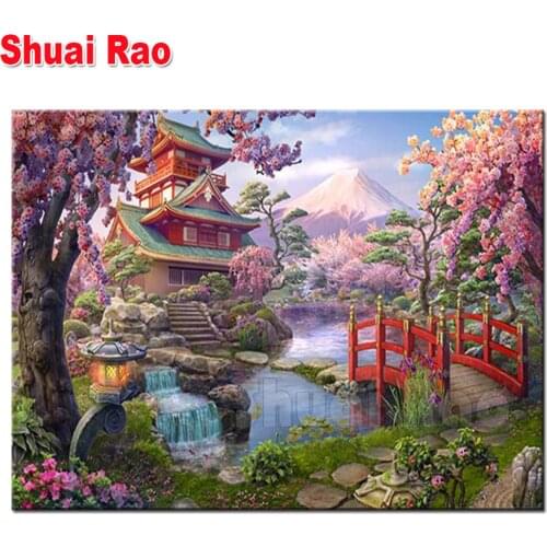Japan Mt Fuji diy 5D diamond painting square round drill Cherry blossom Temple diamond embroidery mosaic cross stitch kit