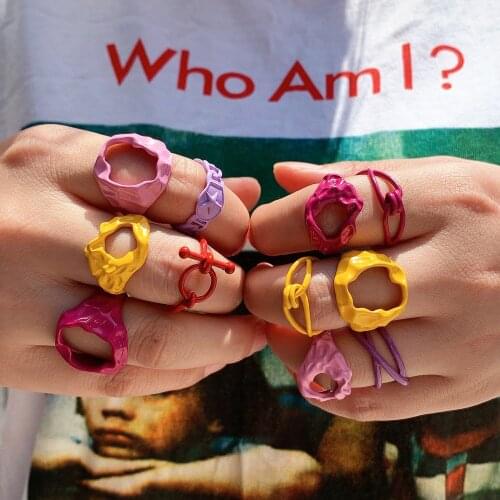 2021 Hand Painted Irregular Open Rings For Women New Fashion Colorful Dripping Oil Geometric Rings 2021 Party Jewelry