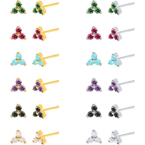 925 Sterling Silver Ear Needle Mini Pierced Stud Earrings Multiple Colors Exquisite CZ For Women Fashion Jewelry Birthday Gifts