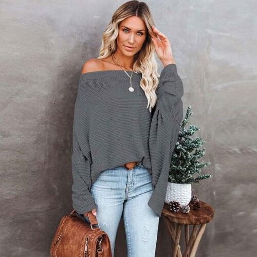 2021 Autumn Off Shoulder Sweater Women Loose Knitted Sweater Pullover Women Jumper Long Sleeve Knitwear Ladies