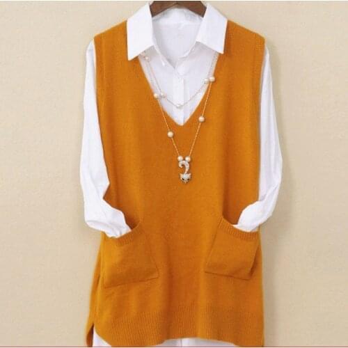 Spring Autumn New Korean Loose Casual Knitted Sweater Vest V-Neck Sleeveless Knit Tank Tops Waistcoat Women Pull Femme X399