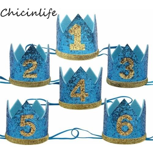 1Pcs Blue 1 2 3 4 5 6 Year Birthday Crown Headband Kids Boy 1st 2nd 3rd Birthday Party Hat Baby Shower Anniversary Decor Supplie