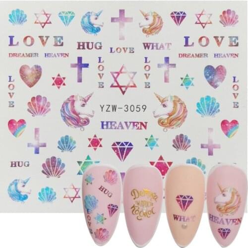 2020 New Nail Art Sticker Gradient Iridescent Unicorn Shell Cross DIY Water Transfer Sliders for Manicure Decorations Tool
