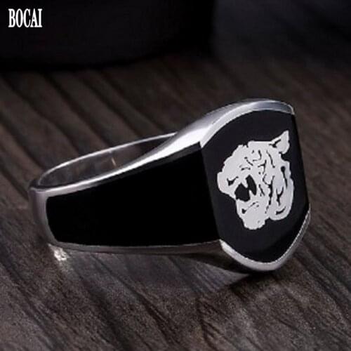 2002 New real 925 sterling silver tiger ring for man simple domineering epoxy ring fashion man rings S925 silver ring