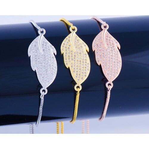 2018 Newest Design Micro Pave Zircon Leaf Connector Charm Bracelets Gold Chains Adjustable Women Fashion Bracelets