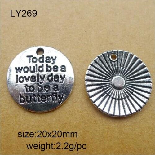 25pcs/lot 20x20mm Antique Silver Zinc Alloy Letter Words Round Charms Pendants Jewelry Findings