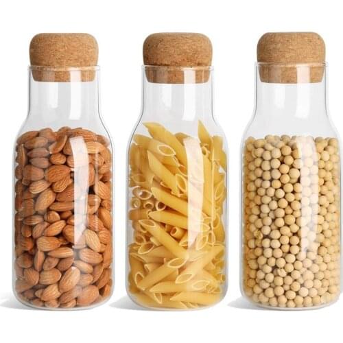 3 Pcs Clear Food Storage Jar Container with Airtight Cork Lid (23Oz/700Ml), for Kitchen Tea Coffee Sugar Flour Spices