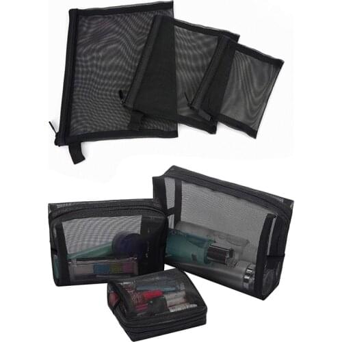 6 Pcs Zipper Mesh Bags, Pack Of 3 (S/M/L), Beauty Makeup Cosmetic Accessories Organizer, Travel Toiletry Kit Set Storage Pouch