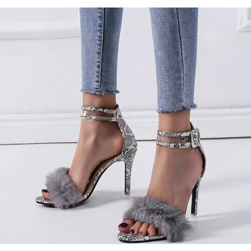 Womens Sandals Summer Women Shoes High Heels Fluffy Rabbit Shoes Pointed Party Wedding Lady Casual Soft Woman Girl Sexy Sandals